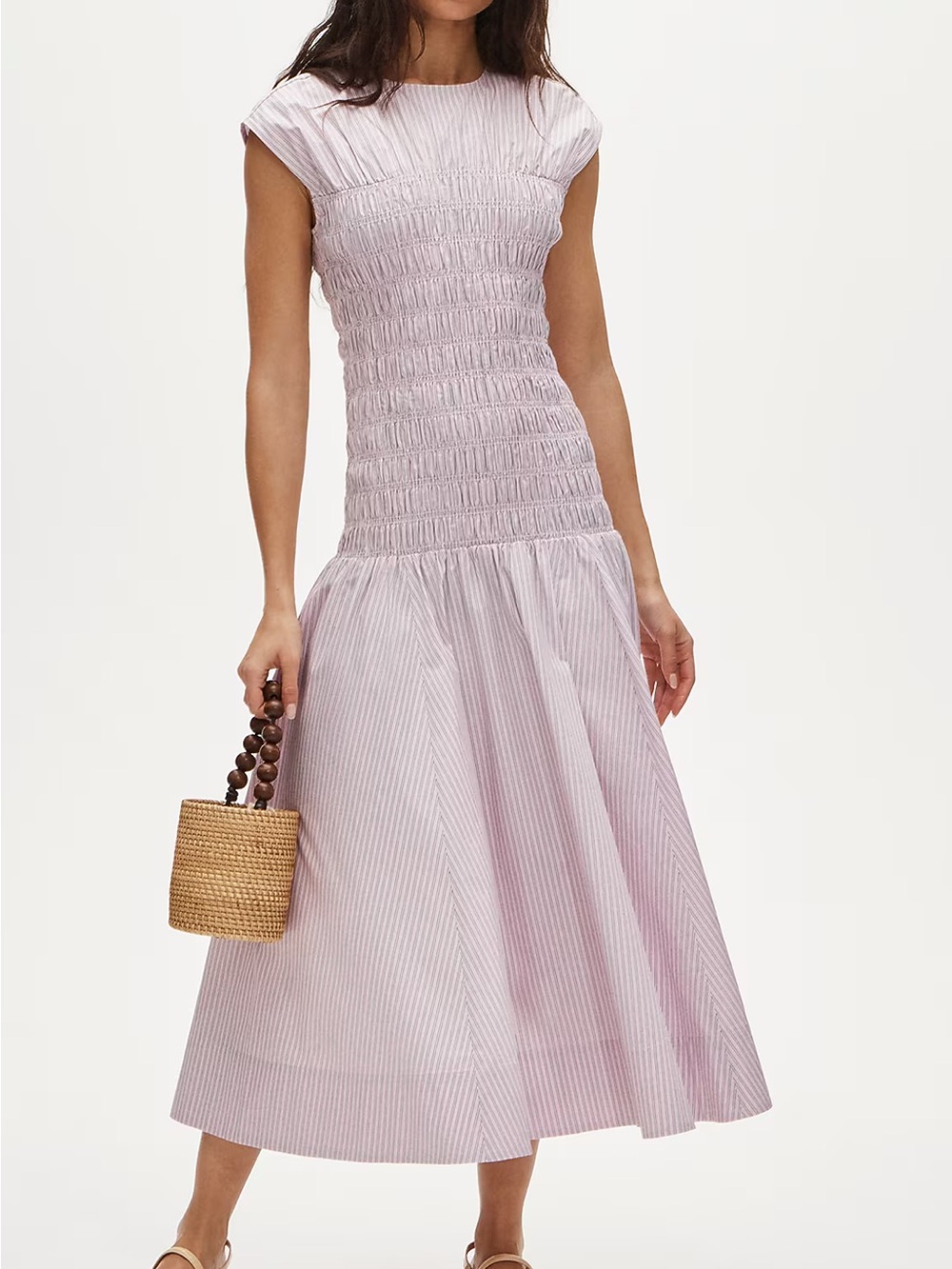 J. Crew Pink Striped Smocked Midi Dress